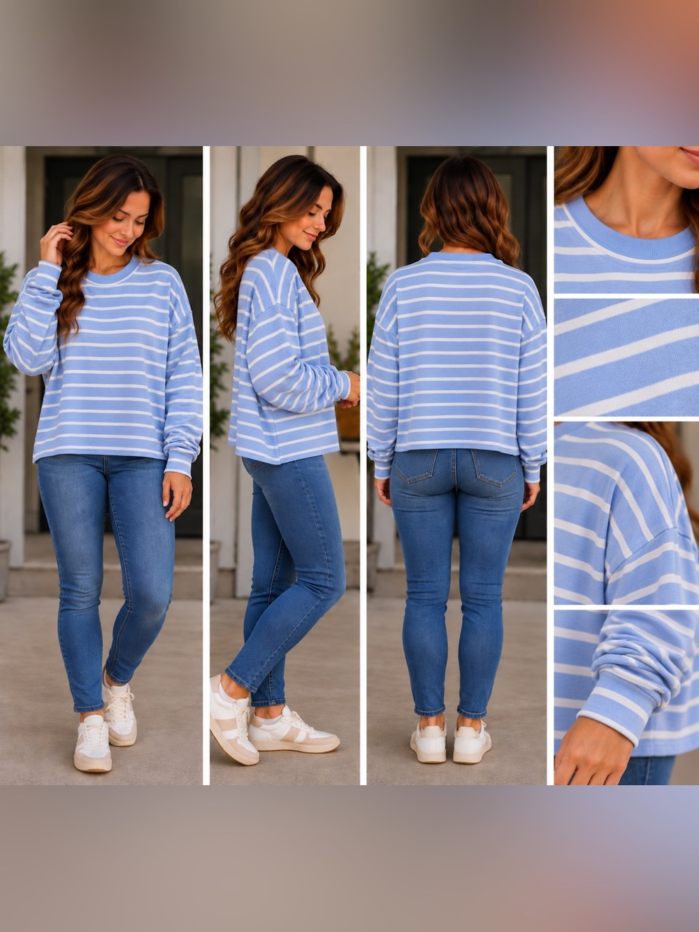 Aerie Light Blue & White Striped Long Sleeve Top